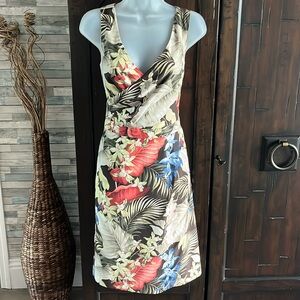 Tommy Bahama tropical print silk sleeveless faux wrap dress 6